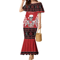 Personalized Hawaii Skull Christmas Family Matching Mermaid Dress and Hawaiian Shirt Mele Kalikimaka Hawaiian Kakau LT14 Mom's Dress Red - Polynesian Pride