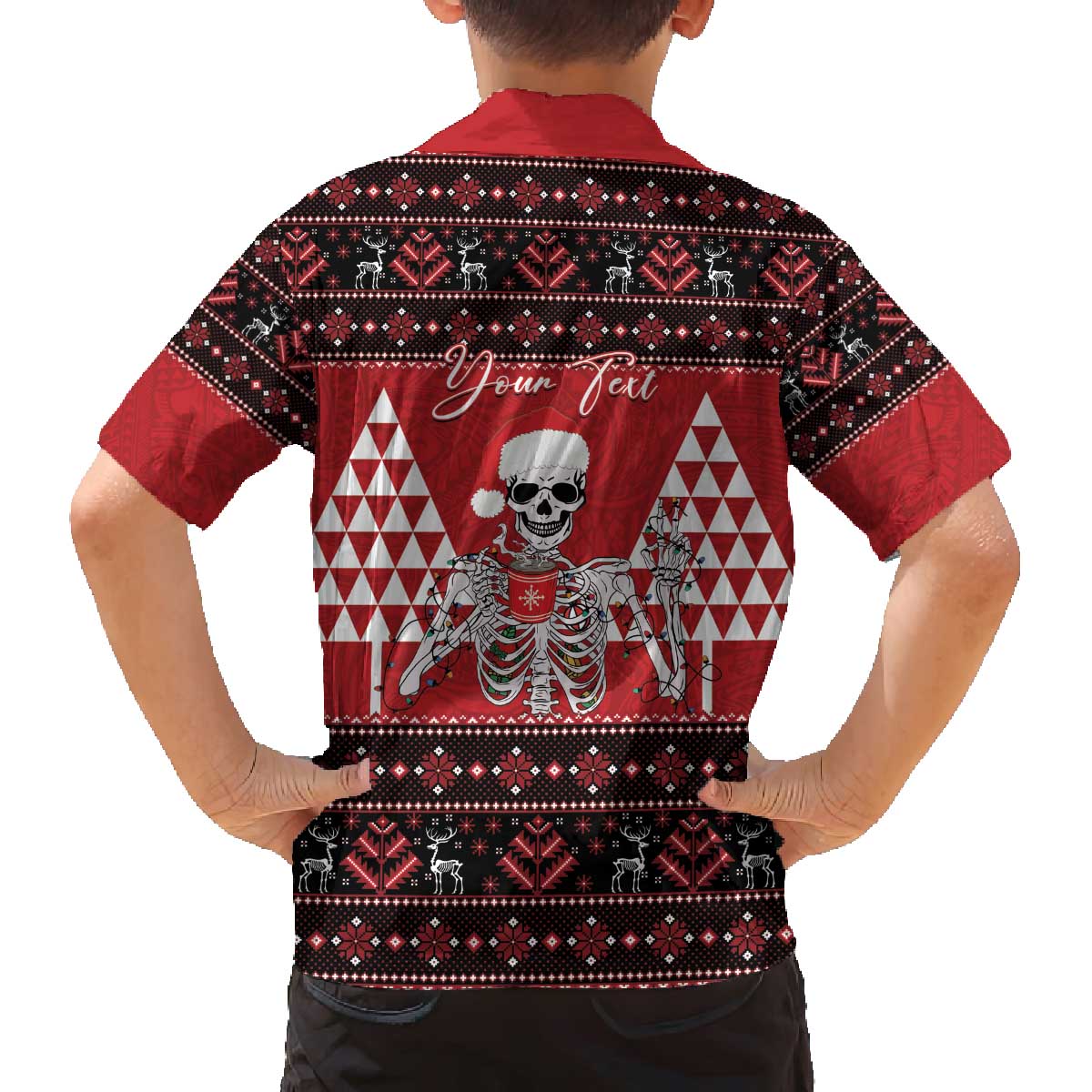 Personalized Hawaii Skull Christmas Family Matching Off The Shoulder Long Sleeve Dress and Hawaiian Shirt Mele Kalikimaka Hawaiian Kakau LT14 - Polynesian Pride