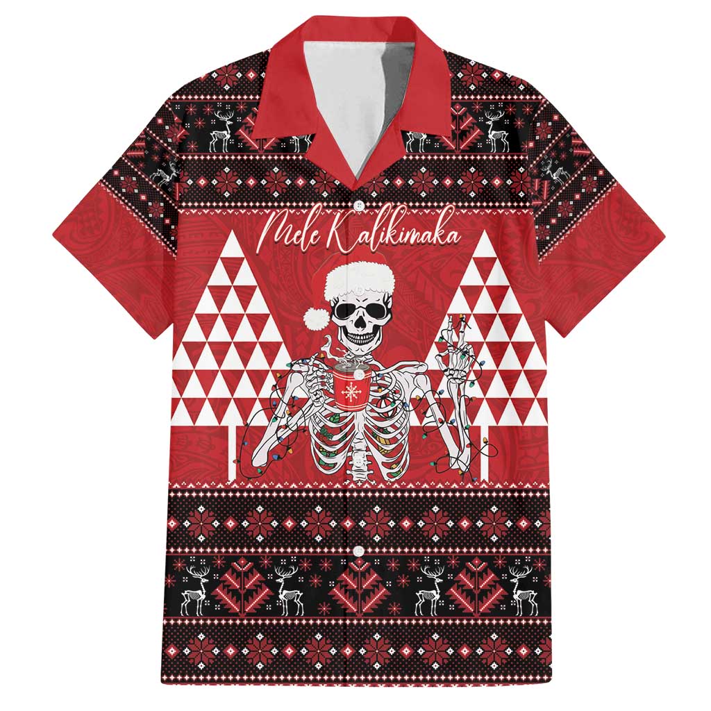 Personalized Hawaii Skull Christmas Family Matching Off Shoulder Maxi Dress and Hawaiian Shirt Mele Kalikimaka Hawaiian Kakau LT14 Dad's Shirt - Short Sleeve Red - Polynesian Pride