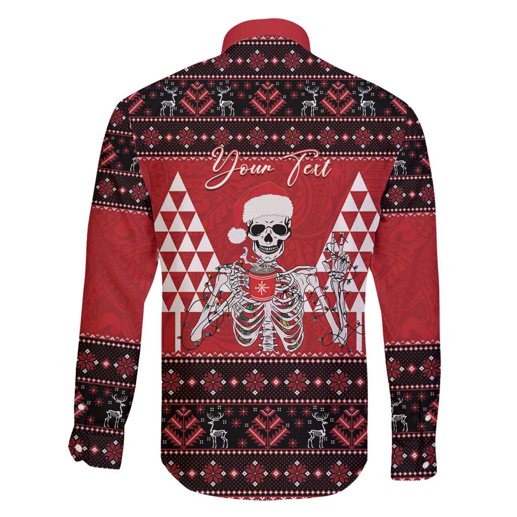 Personalized Hawaii Skull Christmas Family Matching Off Shoulder Maxi Dress and Hawaiian Shirt Mele Kalikimaka Hawaiian Kakau LT14 - Polynesian Pride