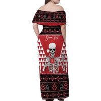 Personalized Hawaii Skull Christmas Family Matching Off Shoulder Maxi Dress and Hawaiian Shirt Mele Kalikimaka Hawaiian Kakau LT14 - Polynesian Pride