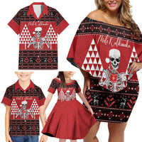 Personalized Hawaii Skull Christmas Family Matching Off Shoulder Short Dress and Hawaiian Shirt Mele Kalikimaka Hawaiian Kakau LT14 - Polynesian Pride