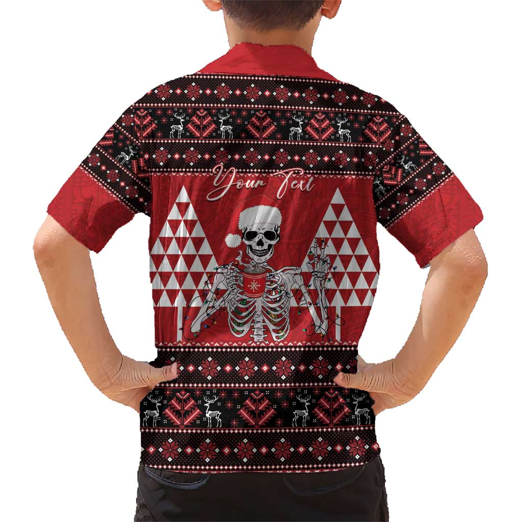 Personalized Hawaii Skull Christmas Family Matching Short Sleeve Bodycon Dress and Hawaiian Shirt Mele Kalikimaka Hawaiian Kakau LT14 - Polynesian Pride