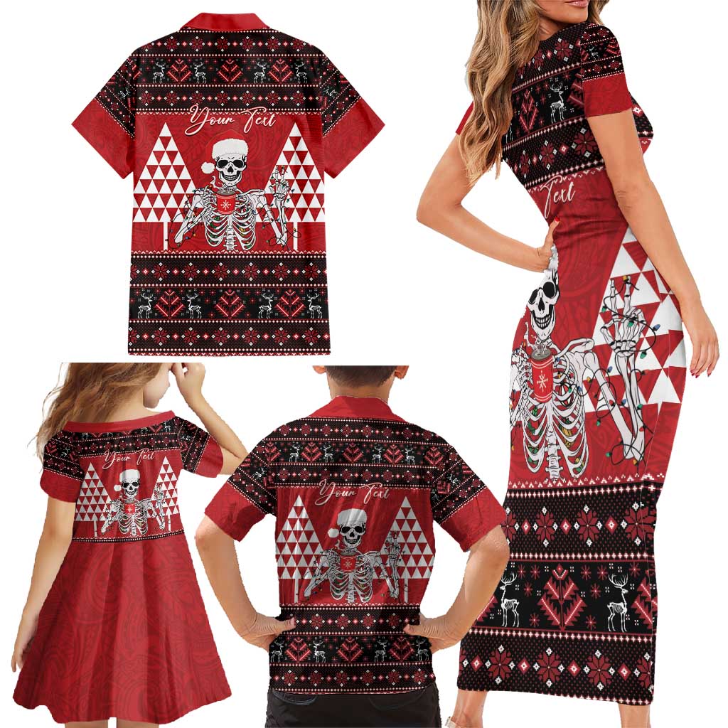 Personalized Hawaii Skull Christmas Family Matching Short Sleeve Bodycon Dress and Hawaiian Shirt Mele Kalikimaka Hawaiian Kakau LT14 - Polynesian Pride