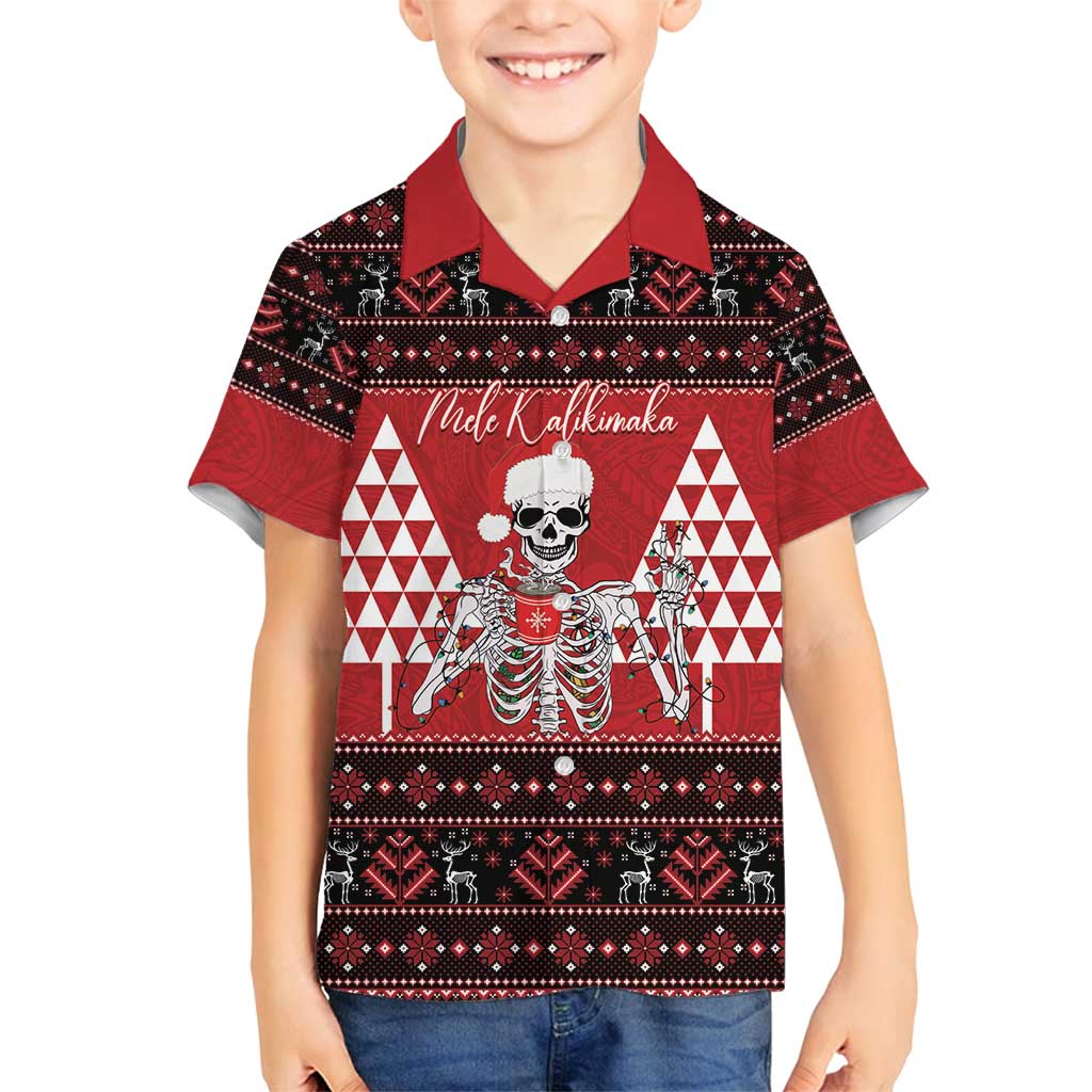 Personalized Hawaii Skull Christmas Family Matching Summer Maxi Dress and Hawaiian Shirt Mele Kalikimaka Hawaiian Kakau LT14 Son's Shirt Red - Polynesian Pride