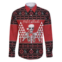 Personalized Hawaii Skull Christmas Family Matching Tank Maxi Dress and Hawaiian Shirt Mele Kalikimaka Hawaiian Kakau LT14 Dad's Shirt - Long Sleeve Red - Polynesian Pride