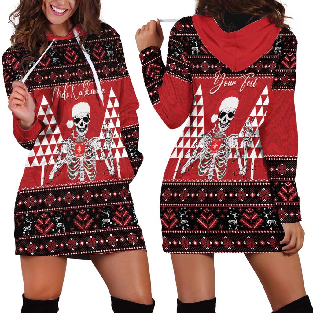 Personalized Hawaii Skull Christmas Hoodie Dress Mele Kalikimaka Hawaiian Kakau LT14 - Polynesian Pride
