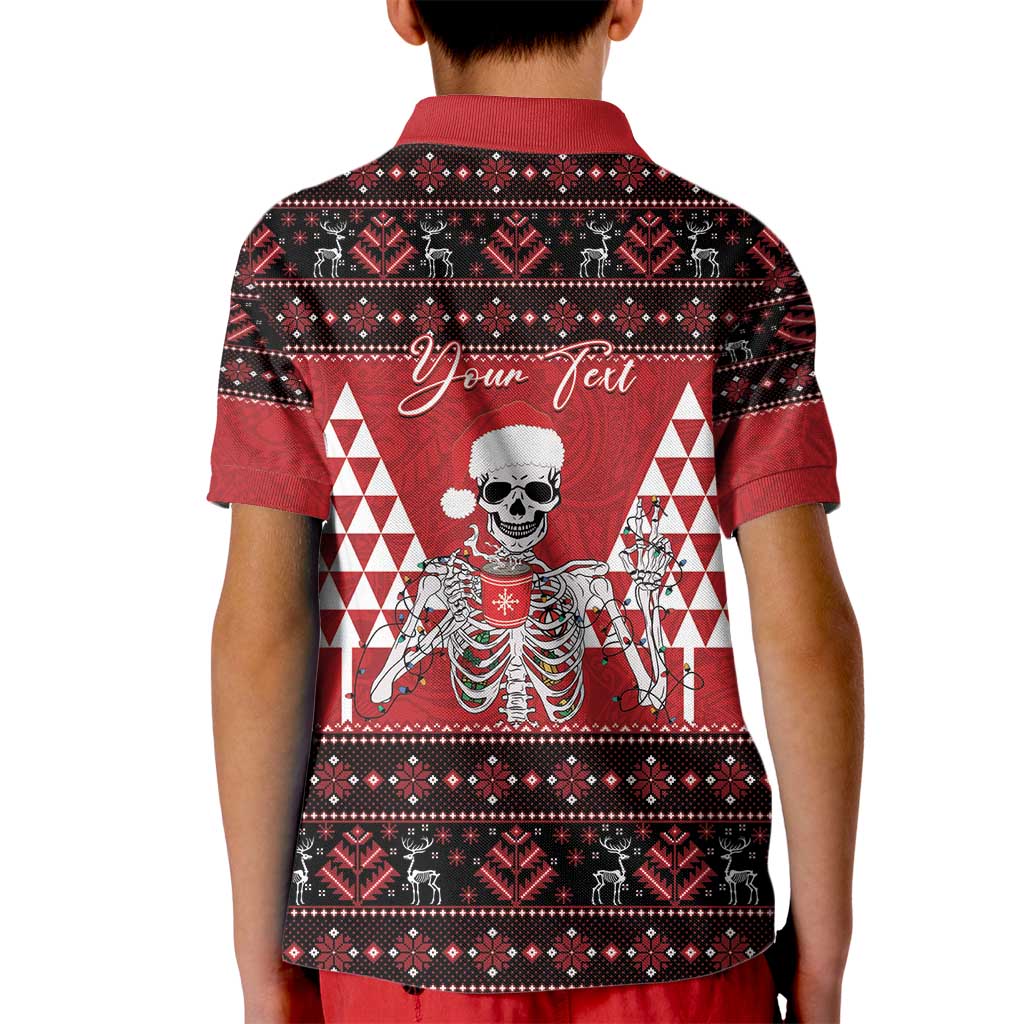 Personalized Hawaii Skull Christmas Kid Polo Shirt Mele Kalikimaka Hawaiian Kakau - Polynesian Pride