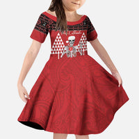 Personalized Hawaii Skull Christmas Kid Short Sleeve Dress Mele Kalikimaka Hawaiian Kakau - Polynesian Pride
