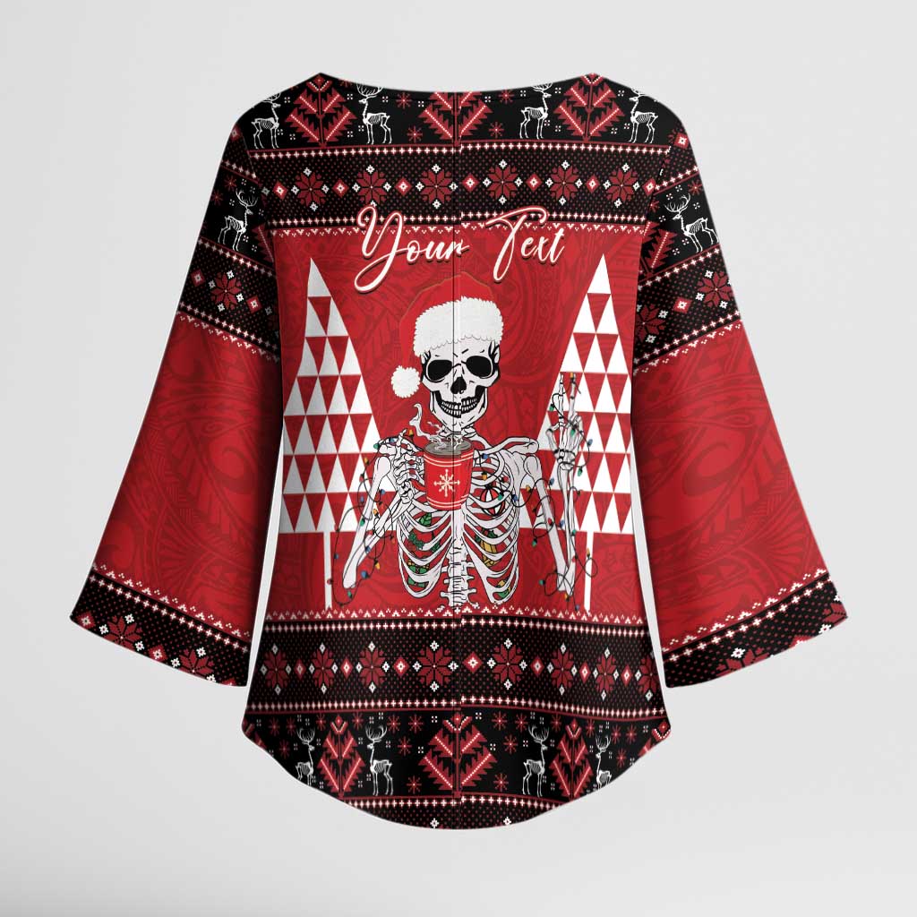 Personalized Hawaii Skull Christmas Kimono Sleeve Blouse Mele Kalikimaka Hawaiian Kakau LT14 - Polynesian Pride