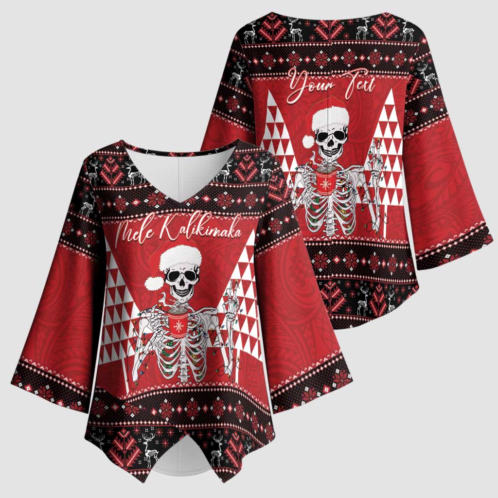Personalized Hawaii Skull Christmas Kimono Sleeve Blouse Mele Kalikimaka Hawaiian Kakau LT14 - Polynesian Pride
