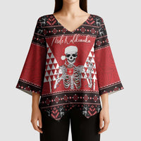 Personalized Hawaii Skull Christmas Kimono Sleeve Blouse Mele Kalikimaka Hawaiian Kakau LT14 - Polynesian Pride