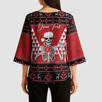 Personalized Hawaii Skull Christmas Kimono Sleeve Blouse Mele Kalikimaka Hawaiian Kakau LT14 - Polynesian Pride