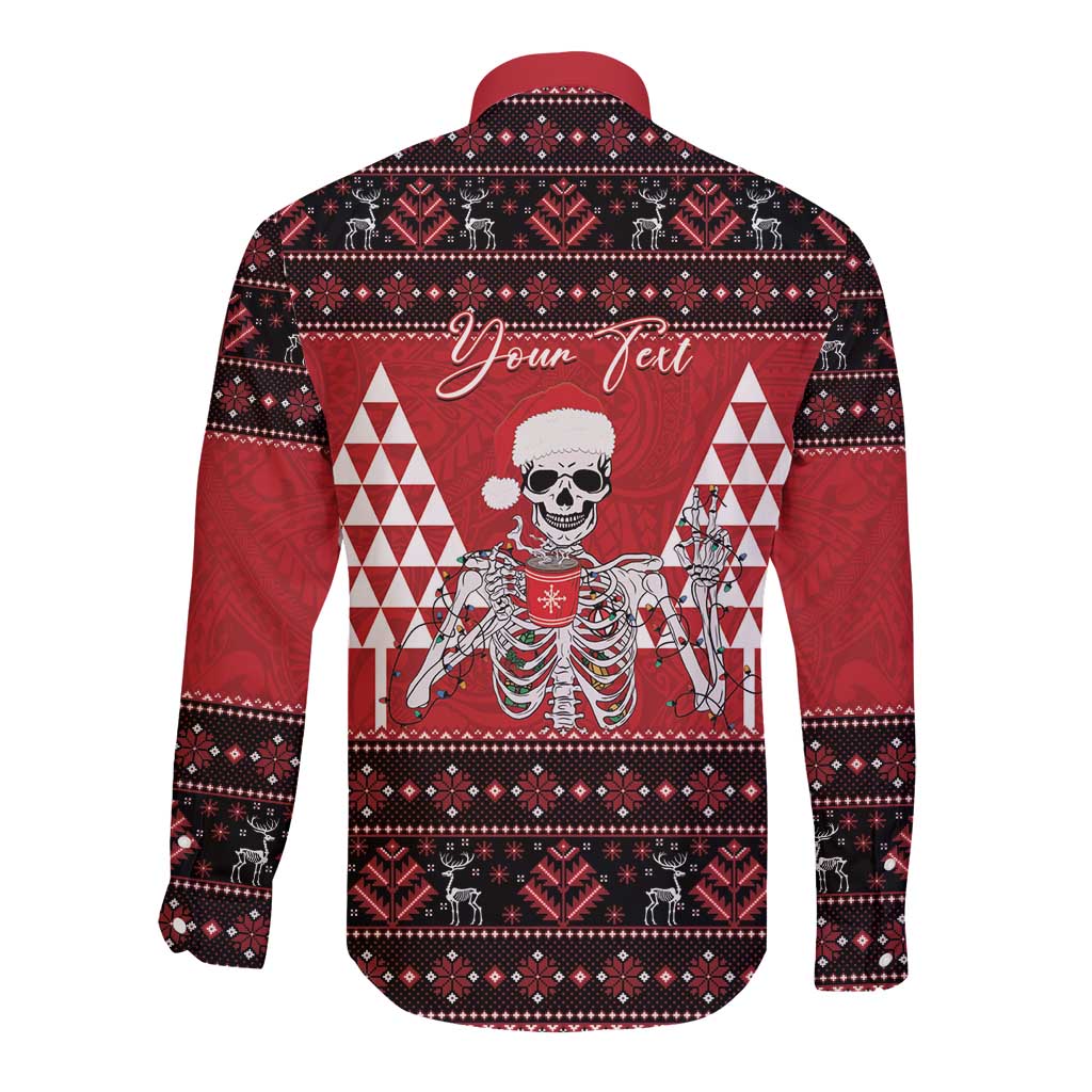 Personalized Hawaii Skull Christmas Long Sleeve Button Shirt Mele Kalikimaka Hawaiian Kakau LT14 - Polynesian Pride
