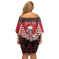 Personalized Hawaii Skull Christmas Off Shoulder Short Dress Mele Kalikimaka Hawaiian Kakau LT14 - Polynesian Pride
