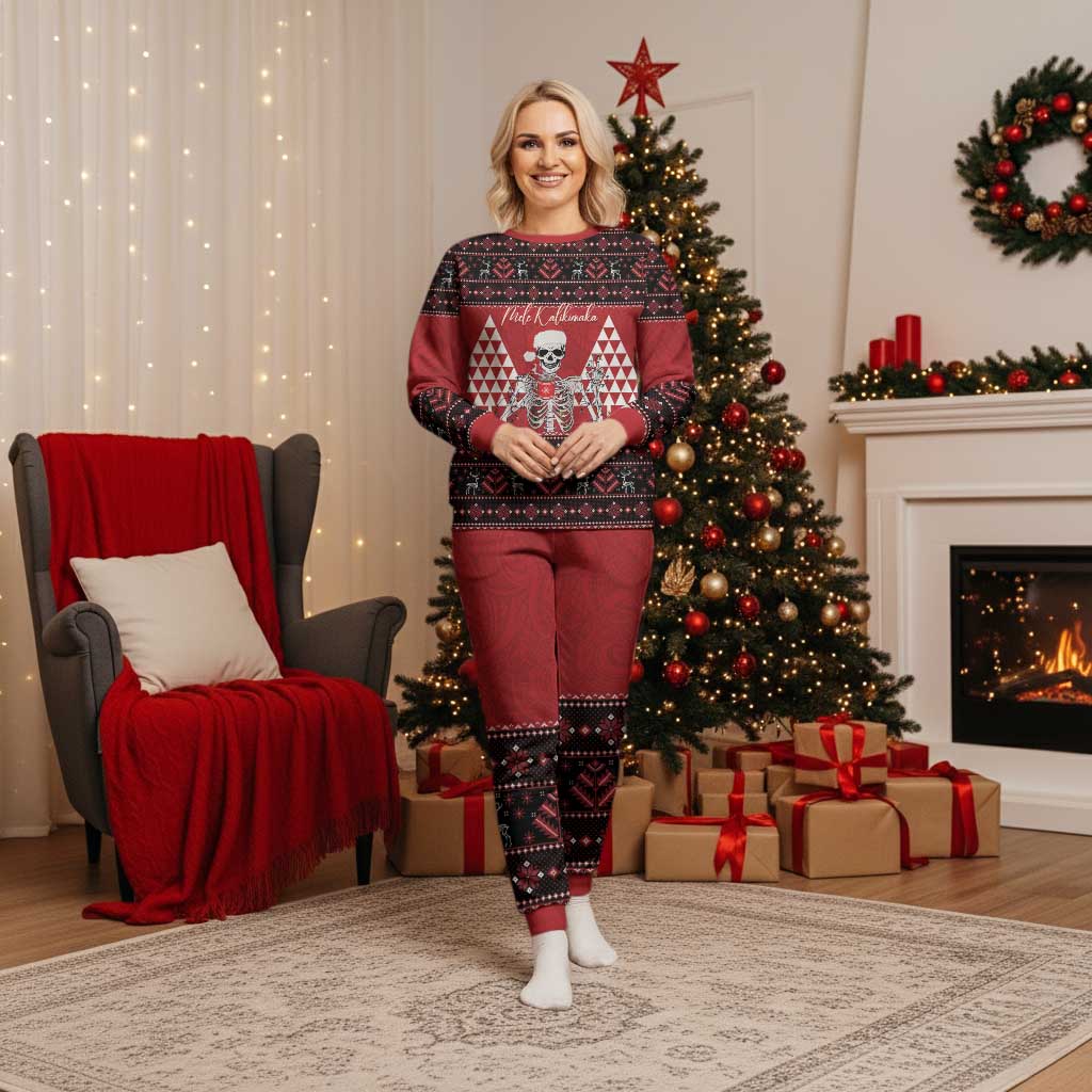 Personalized Hawaii Skull Christmas Pajama Set Mele Kalikimaka Hawaiian Kakau - Polynesian Pride