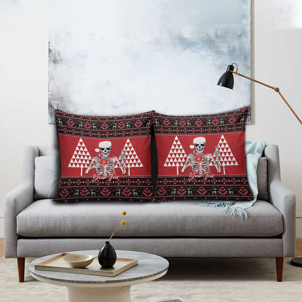 Personalized Hawaii Skull Christmas Pillow Cover Mele Kalikimaka Hawaiian Kakau - Polynesian Pride