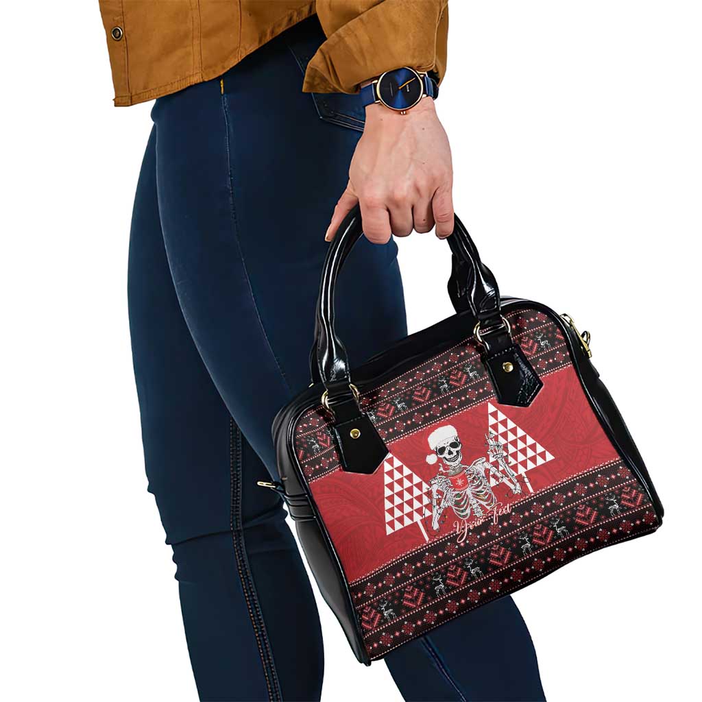 Personalized Hawaii Skull Christmas Shoulder Handbag Mele Kalikimaka Hawaiian Kakau - Polynesian Pride
