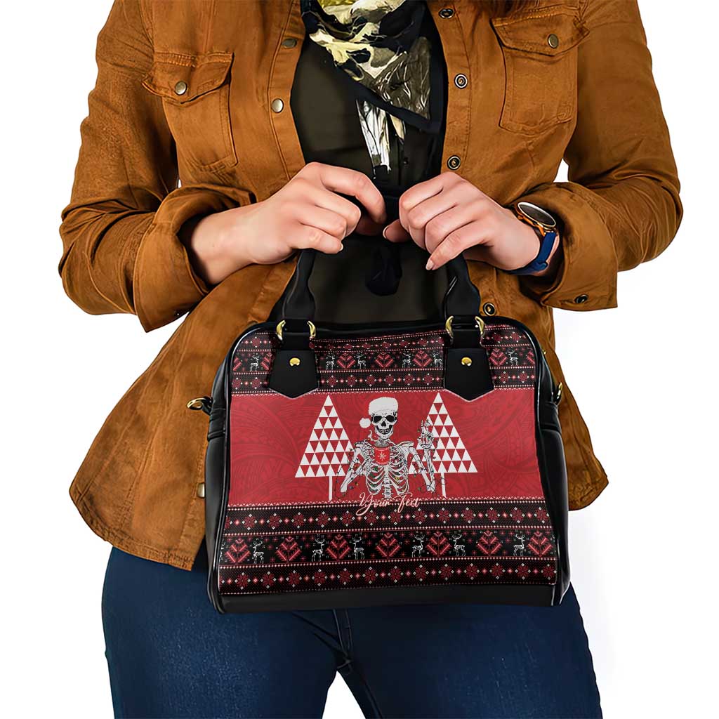 Personalized Hawaii Skull Christmas Shoulder Handbag Mele Kalikimaka Hawaiian Kakau - Polynesian Pride