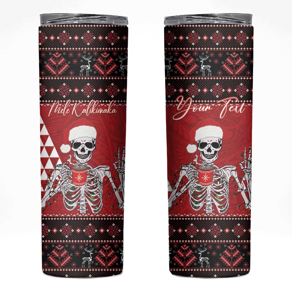 Personalized Hawaii Skull Christmas Skinny Tumbler Mele Kalikimaka Hawaiian Kakau LT14 Red - Polynesian Pride