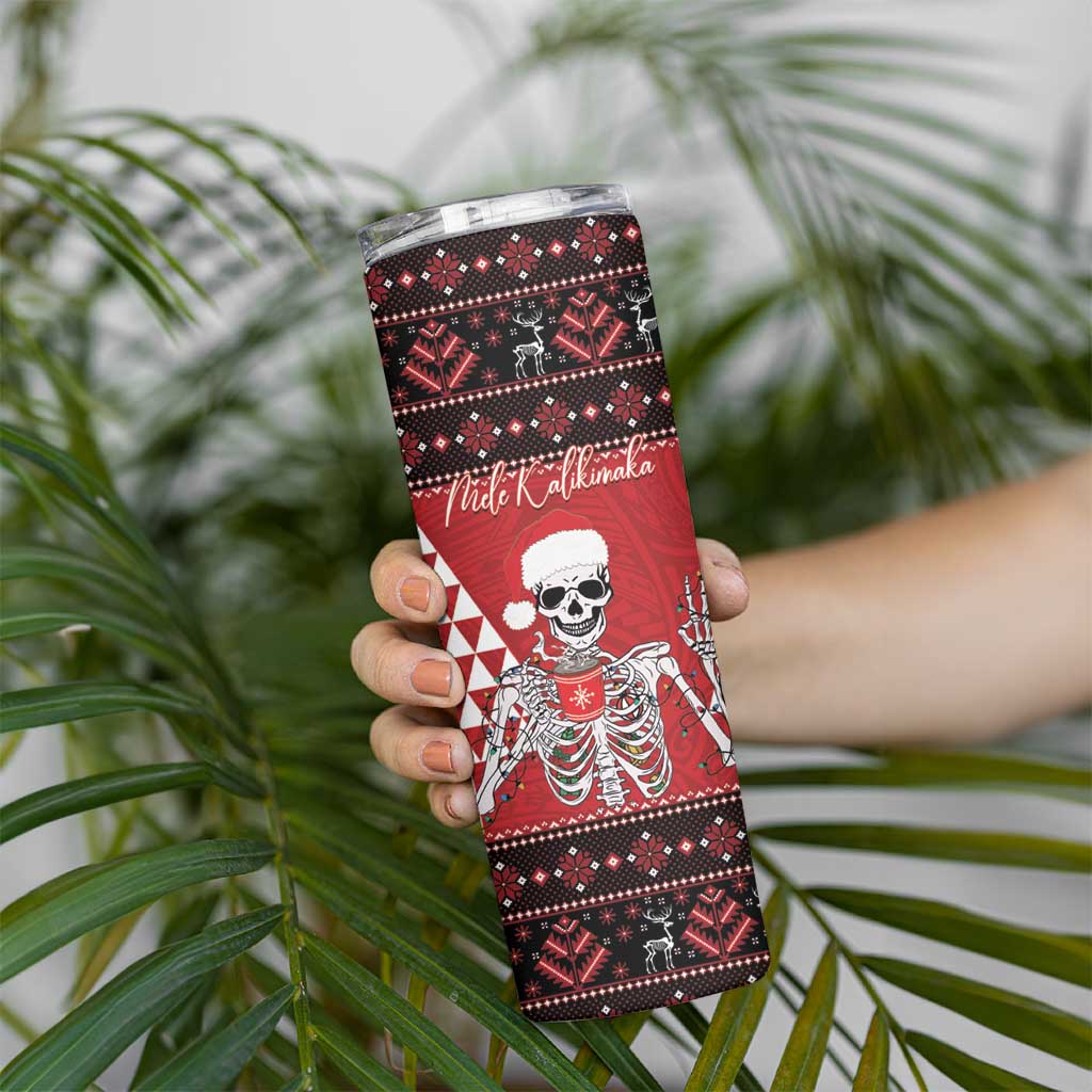 Personalized Hawaii Skull Christmas Skinny Tumbler Mele Kalikimaka Hawaiian Kakau LT14 - Polynesian Pride