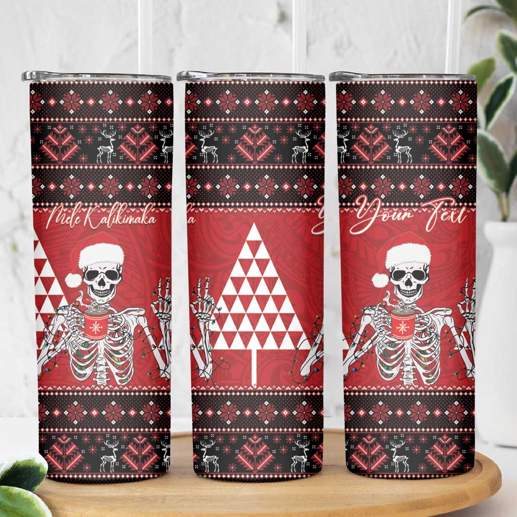 Personalized Hawaii Skull Christmas Skinny Tumbler Mele Kalikimaka Hawaiian Kakau LT14 - Polynesian Pride