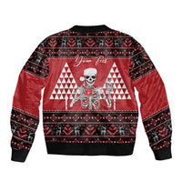 Personalized Hawaii Skull Christmas Sleeve Zip Bomber Jacket Mele Kalikimaka Hawaiian Kakau - Polynesian Pride