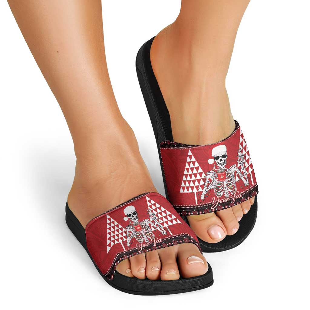 Personalized Hawaii Skull Christmas Slide Sandals Mele Kalikimaka Hawaiian Kakau - Polynesian Pride