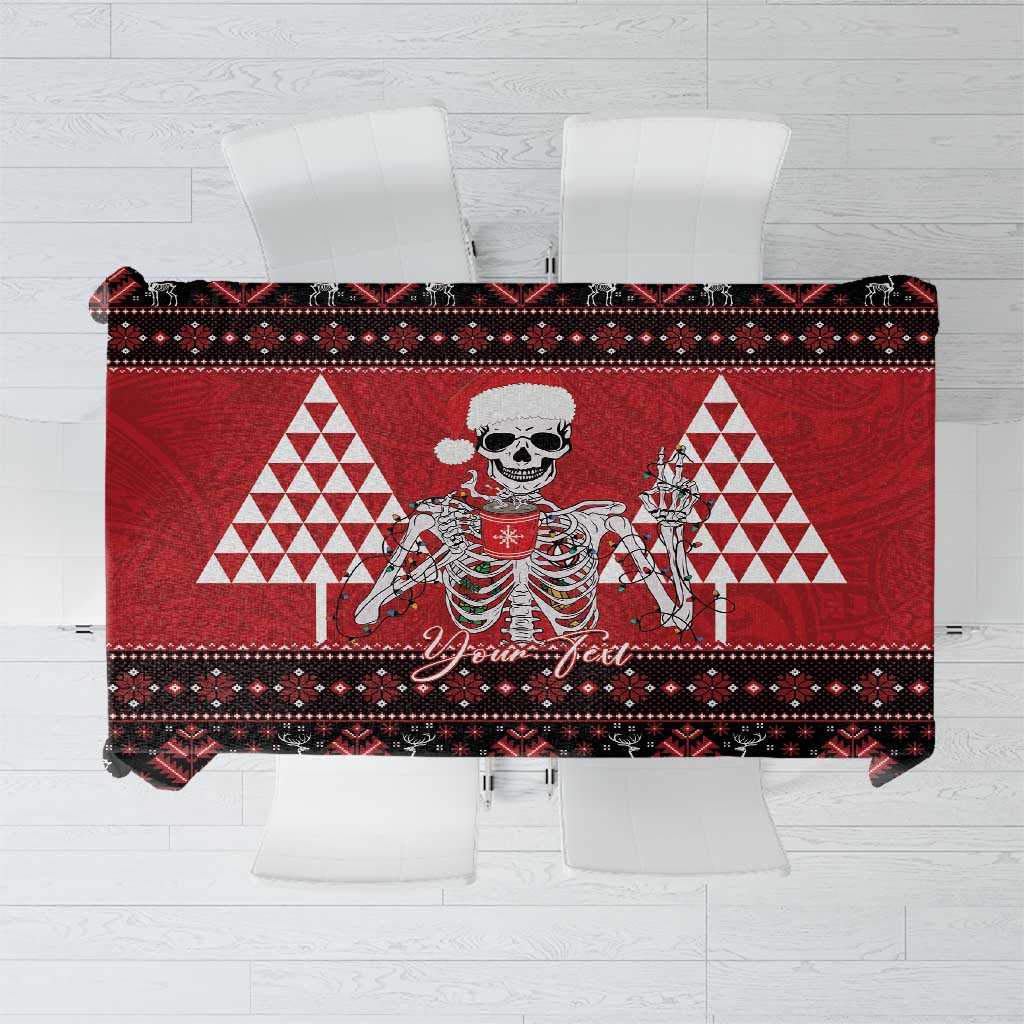 Personalized Hawaii Skull Christmas Tablecloth Mele Kalikimaka Hawaiian Kakau LT14 Red - Polynesian Pride