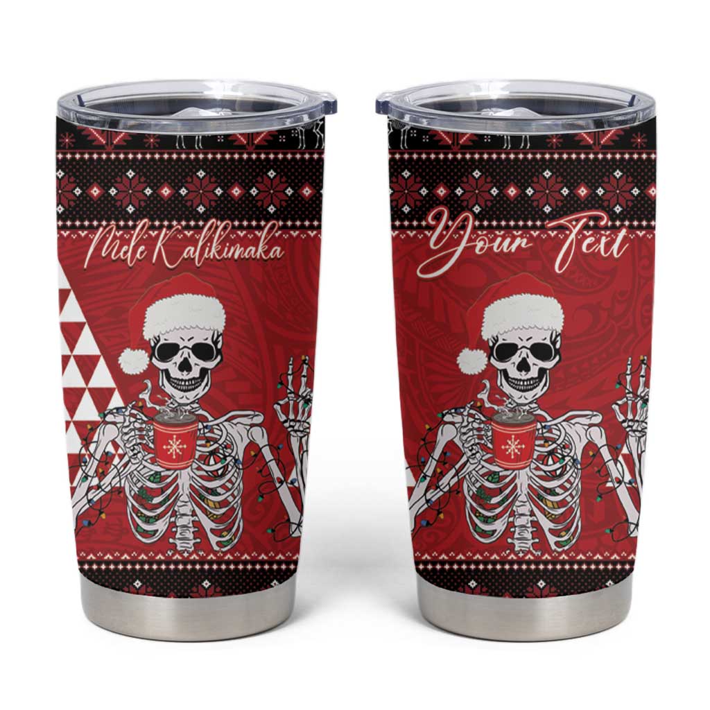 Personalized Hawaii Skull Christmas Tumbler Cup Mele Kalikimaka Hawaiian Kakau LT14 Red - Polynesian Pride