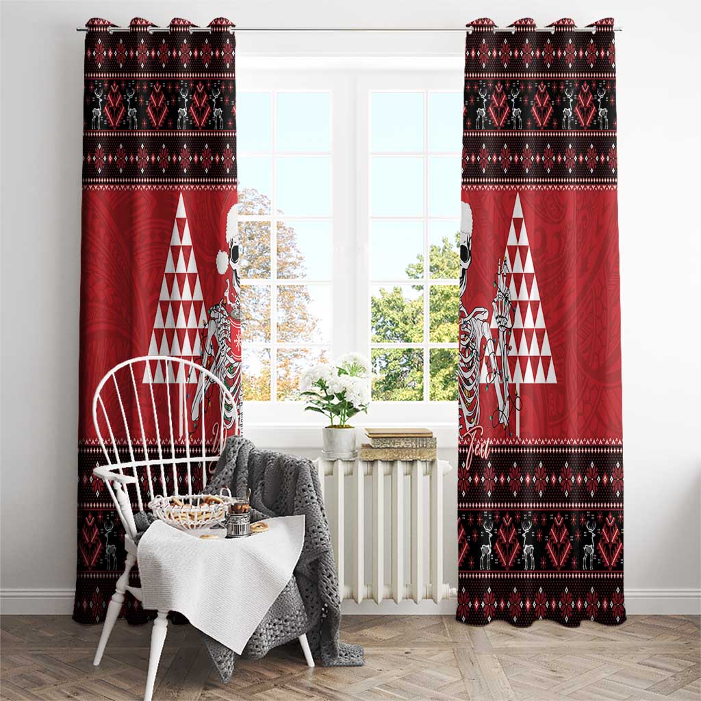 Personalized Hawaii Skull Christmas Window Curtain Mele Kalikimaka Hawaiian Kakau - Polynesian Pride