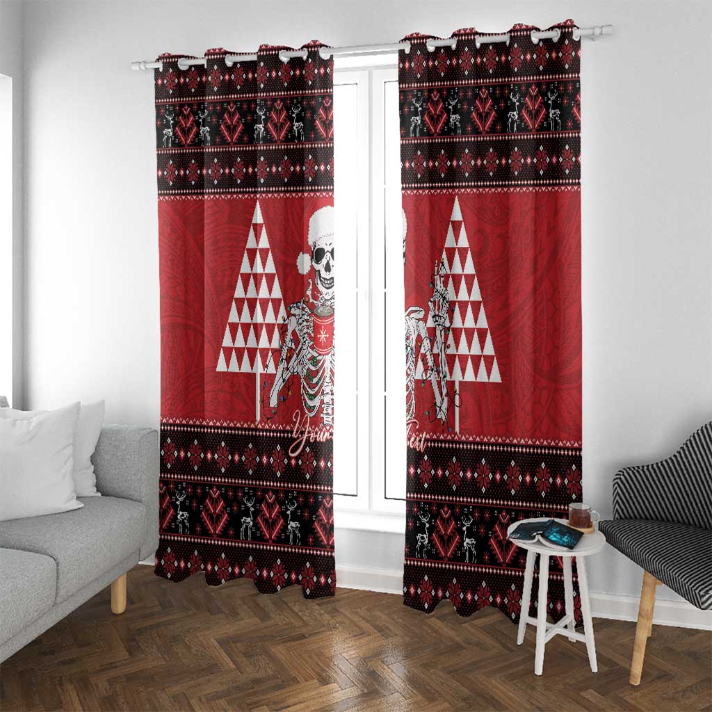 Personalized Hawaii Skull Christmas Window Curtain Mele Kalikimaka Hawaiian Kakau - Polynesian Pride