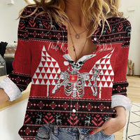 Personalized Hawaii Skull Christmas Women Casual Shirt Mele Kalikimaka Hawaiian Kakau - Polynesian Pride