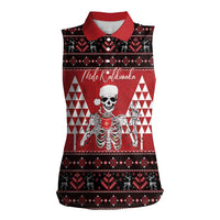 Personalized Hawaii Skull Christmas Women Sleeveless Polo Shirt Mele Kalikimaka Hawaiian Kakau LT14 Female Red - Polynesian Pride
