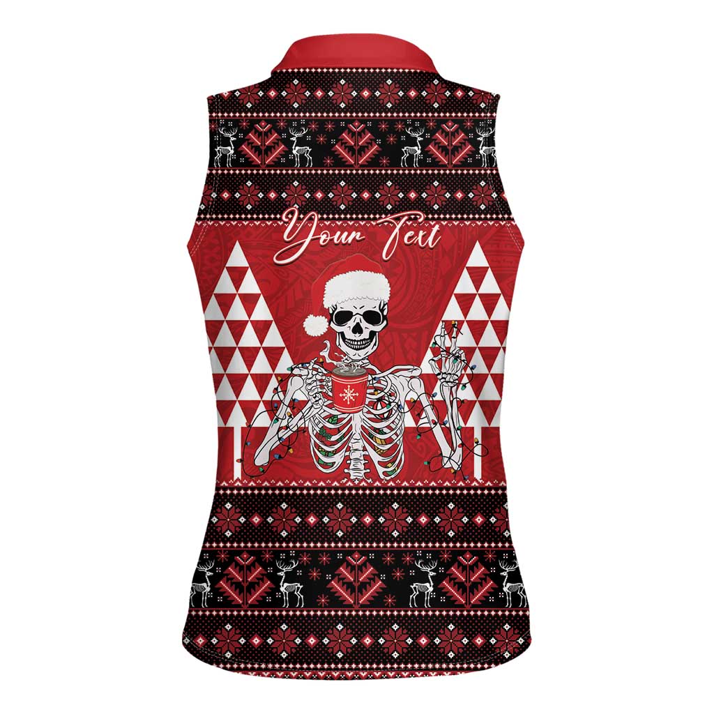 Personalized Hawaii Skull Christmas Women Sleeveless Polo Shirt Mele Kalikimaka Hawaiian Kakau LT14 - Polynesian Pride