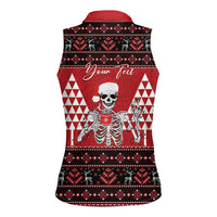 Personalized Hawaii Skull Christmas Women Sleeveless Polo Shirt Mele Kalikimaka Hawaiian Kakau LT14 - Polynesian Pride