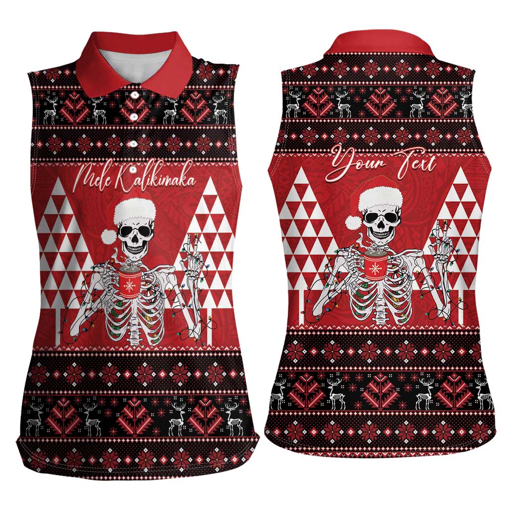 Personalized Hawaii Skull Christmas Women Sleeveless Polo Shirt Mele Kalikimaka Hawaiian Kakau LT14 - Polynesian Pride