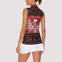 Personalized Hawaii Skull Christmas Women Sleeveless Polo Shirt Mele Kalikimaka Hawaiian Kakau LT14 - Polynesian Pride