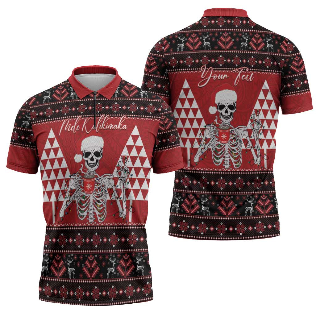 Personalized Hawaii Skull Christmas Zipper Polo Shirt Mele Kalikimaka Hawaiian Kakau - Polynesian Pride