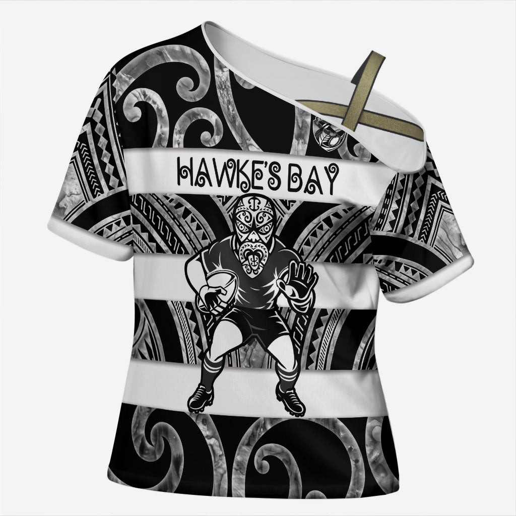 Hawke's Bay Custom Rugby New Zealand Cross Shoulder Shirt Aotearoa Maori Pukana Tiki Mascot