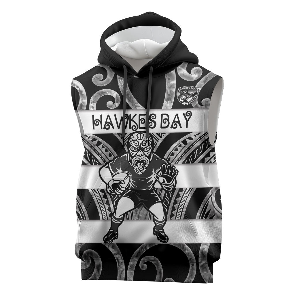 Hawke's Bay Custom Rugby New Zealand Sleeveless Hoodie Aotearoa Maori Pukana Tiki Mascot