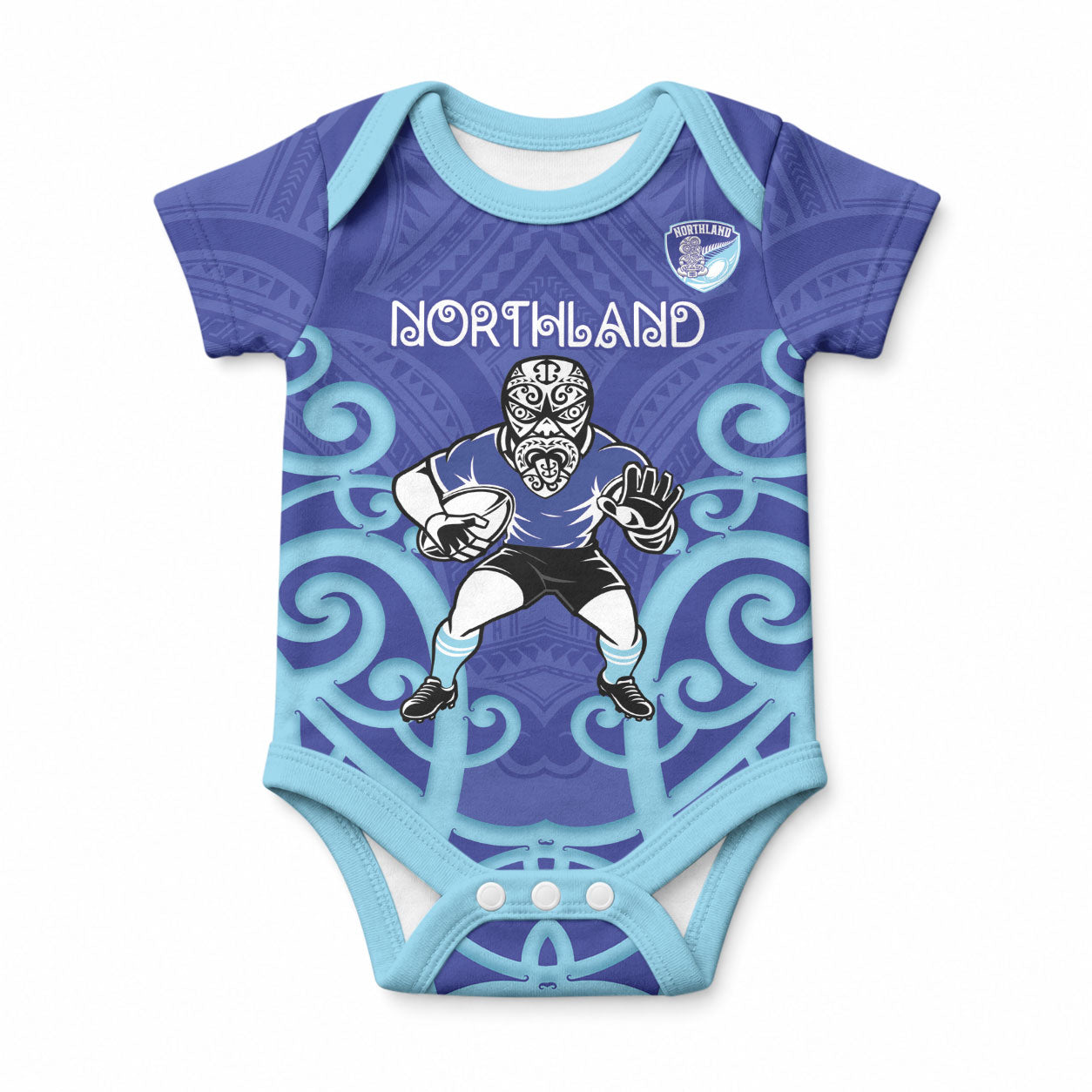 Northland Custom Rugby New Zealand Baby Onesie Aotearoa Maori Pukana Tiki Mascot