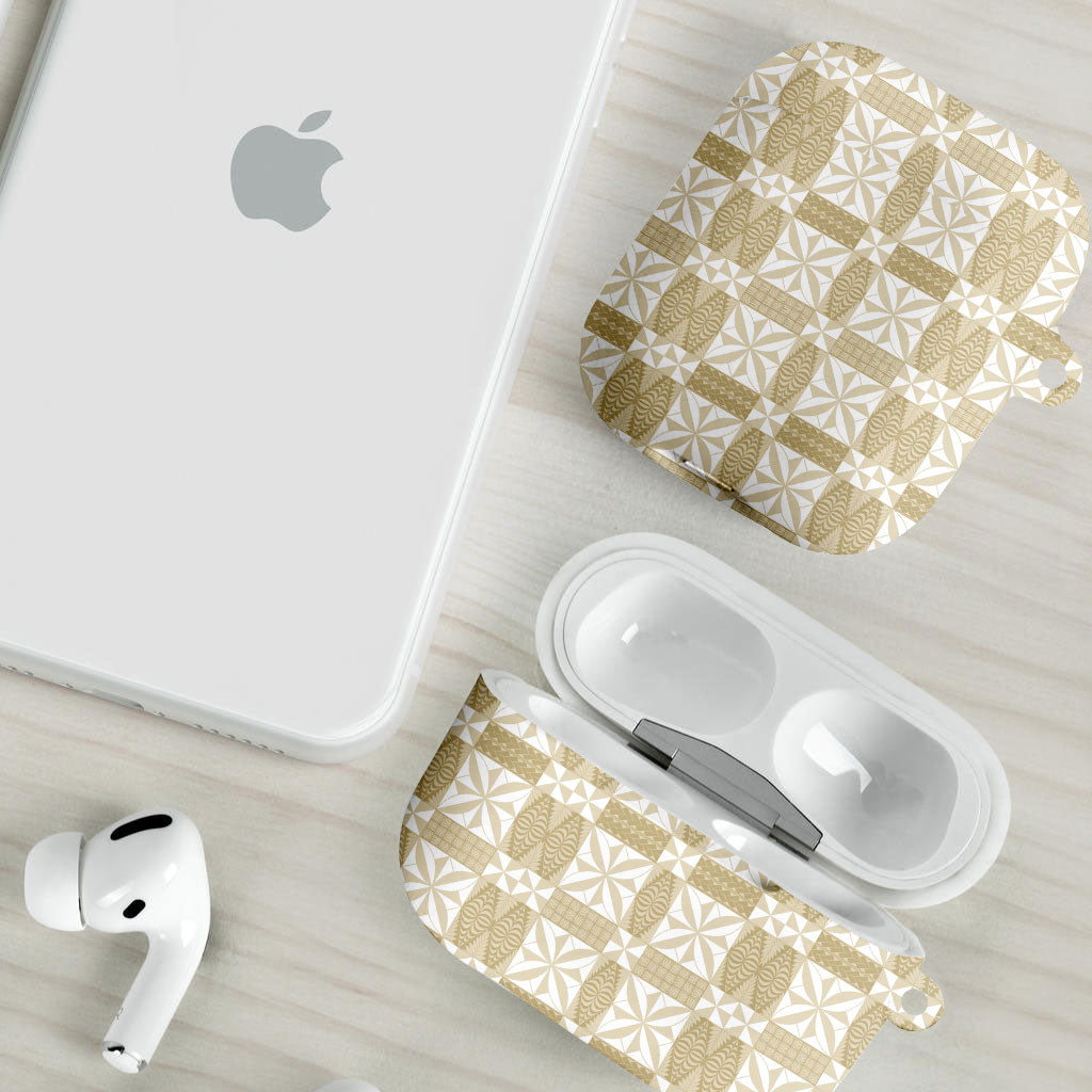Beige Ngatu Pattern Malo e Lelei Tonga AirPods Case LT14 - Polynesian Pride