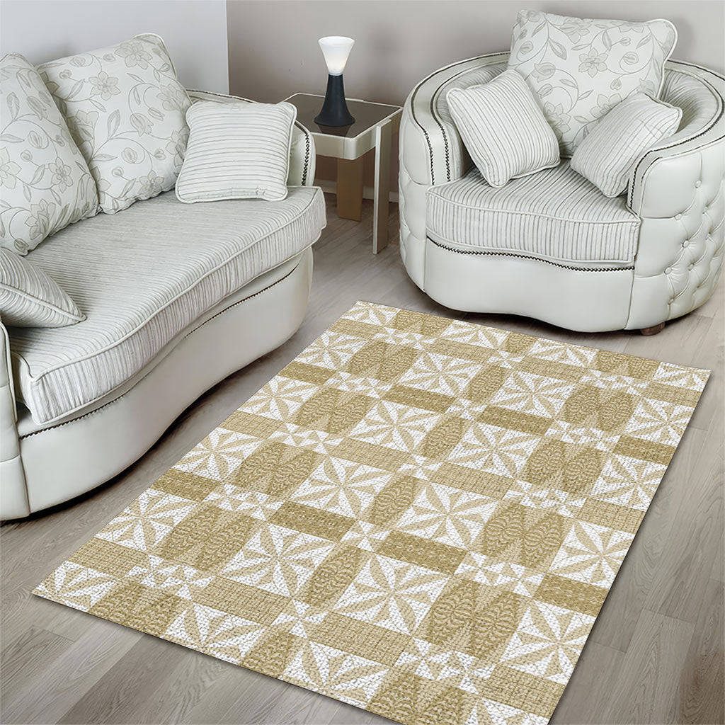 Beige Ngatu Pattern Malo e Lelei Tonga Area Rug LT14 - Polynesian Pride