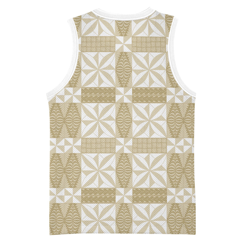 Beige Ngatu Pattern Malo e Lelei Tonga Basketball Jersey LT14 - Polynesian Pride
