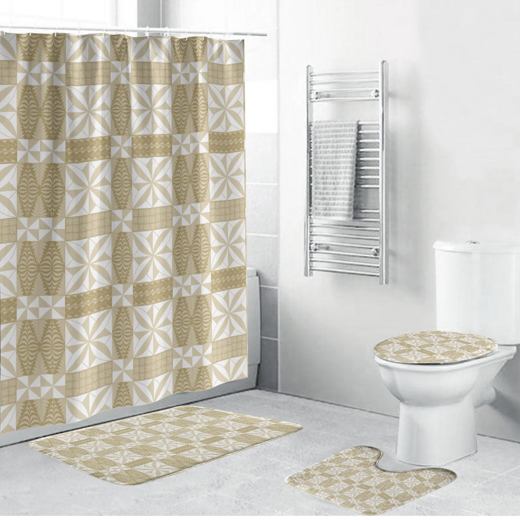 Beige Ngatu Pattern Malo e Lelei Tonga Bathroom Set LT14 Bathroom Set (4 pcs) Beige - Polynesian Pride