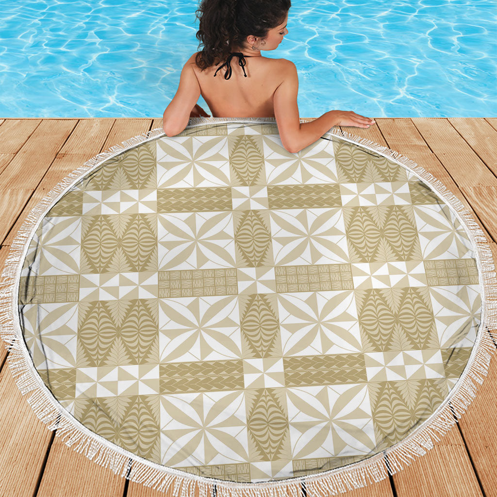 Beige Ngatu Pattern Malo e Lelei Tonga Beach Blanket LT14 - Polynesian Pride