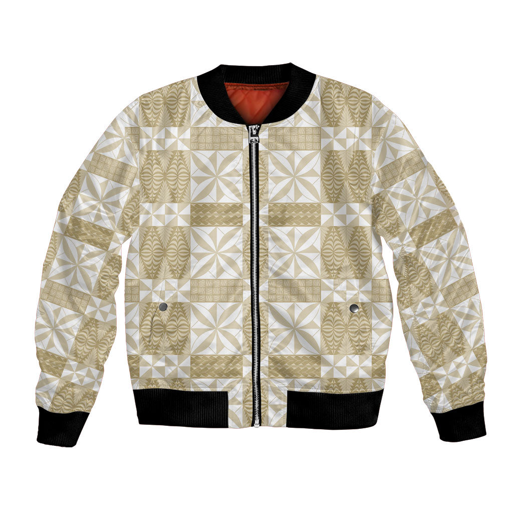 Beige Ngatu Pattern Malo e Lelei Tonga Bomber Jacket LT14 Unisex Beige - Polynesian Pride