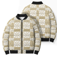 Beige Ngatu Pattern Malo e Lelei Tonga Bomber Puffer Jacket LT14 - Polynesian Pride