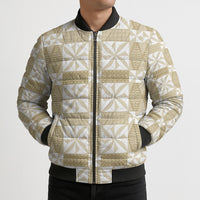 Beige Ngatu Pattern Malo e Lelei Tonga Bomber Puffer Jacket LT14 - Polynesian Pride
